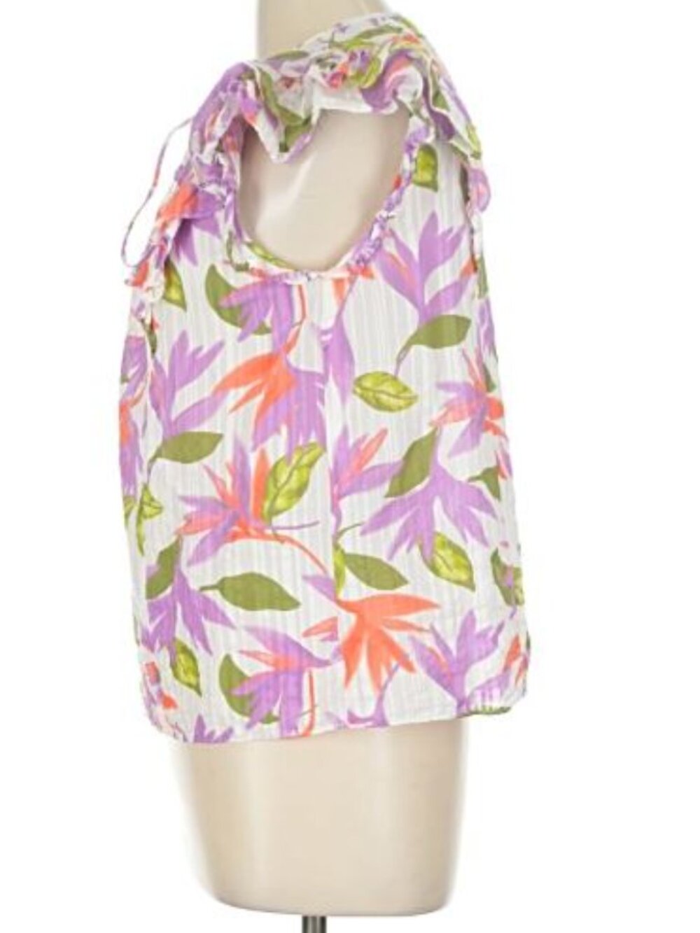 Ramy Brooks Orla Floral Top Large Multicolor Ruffle Sleeveless Blouse Cotton - Picture 6 of 10